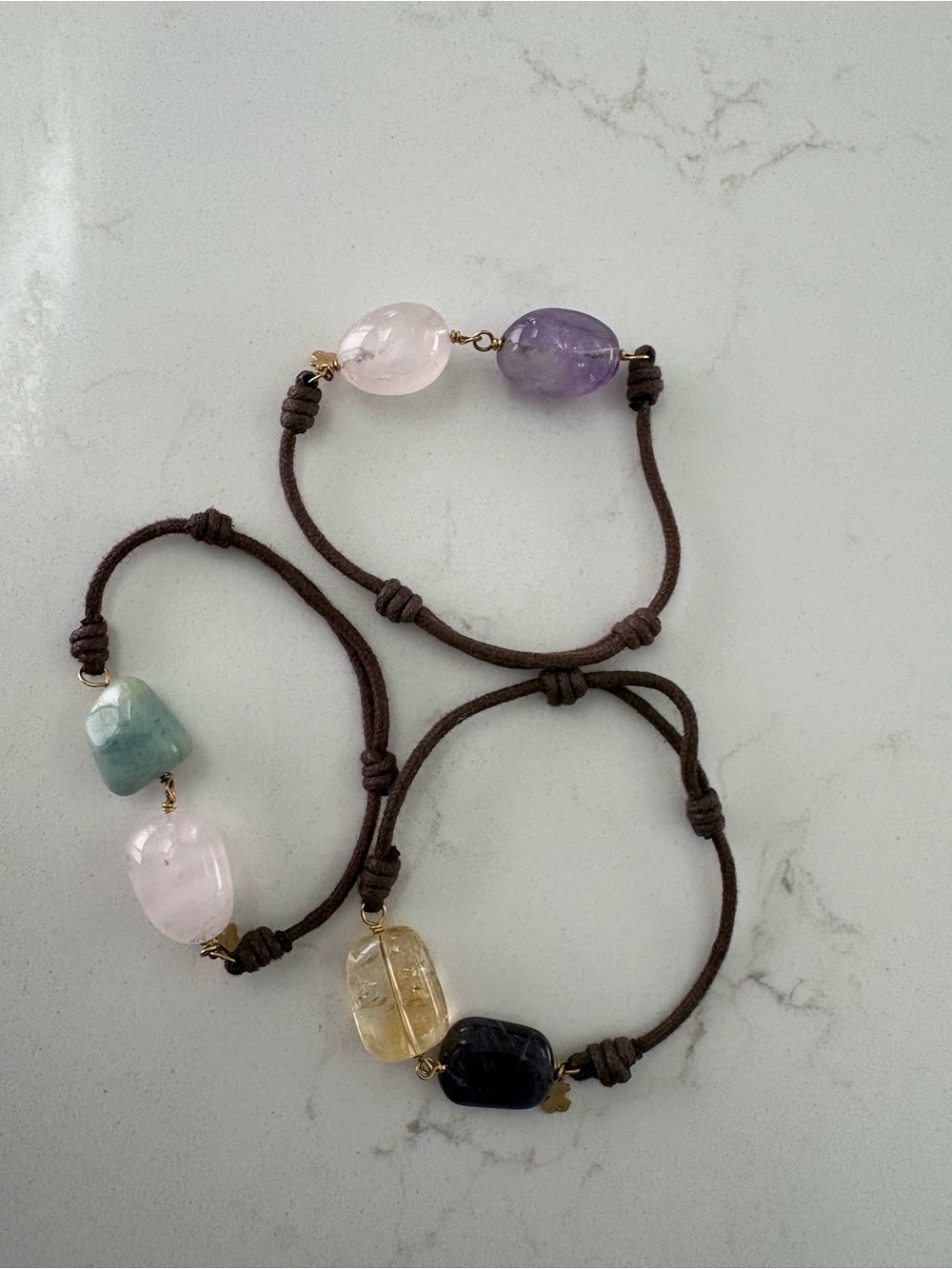 TOUS Cord Bracelet Natural Stones Green Aventurine & Rose Quartz Bear Charm - Picture 9 of 9